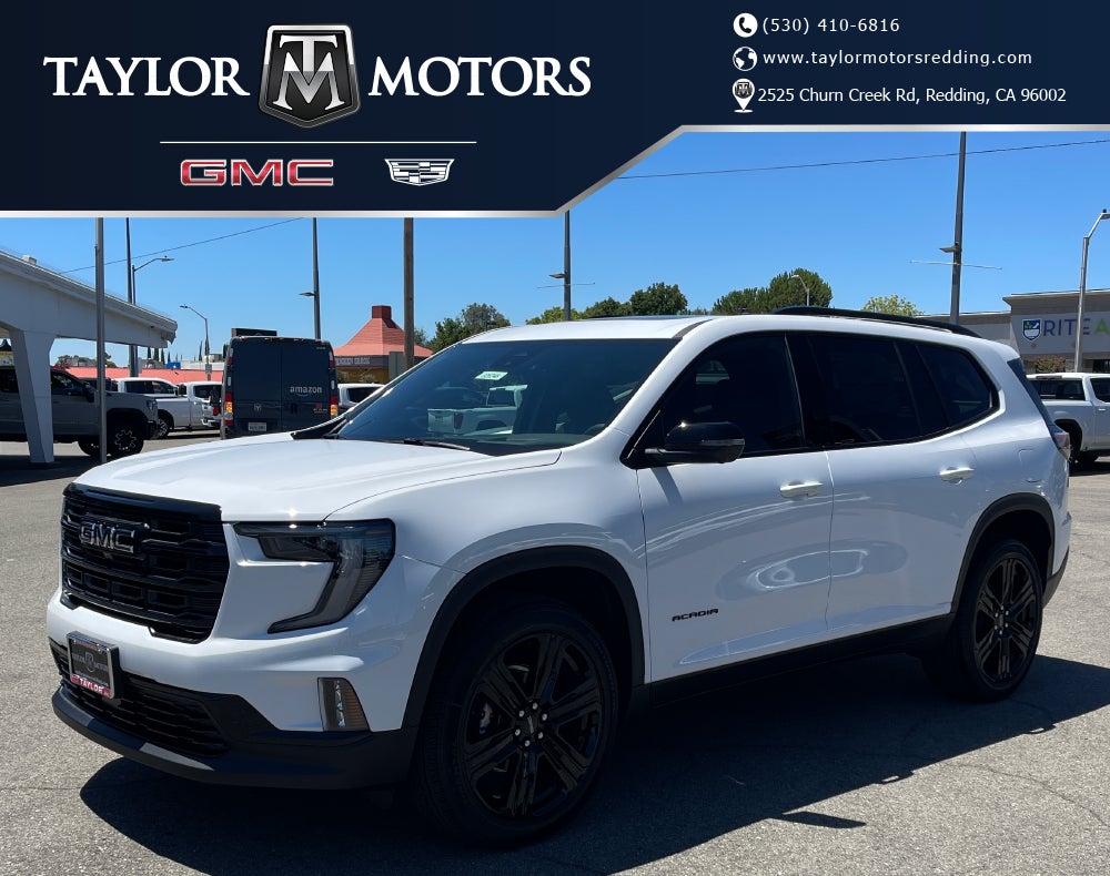 2026 GMC Acadia Elevation in Summit White — front three-quarter view