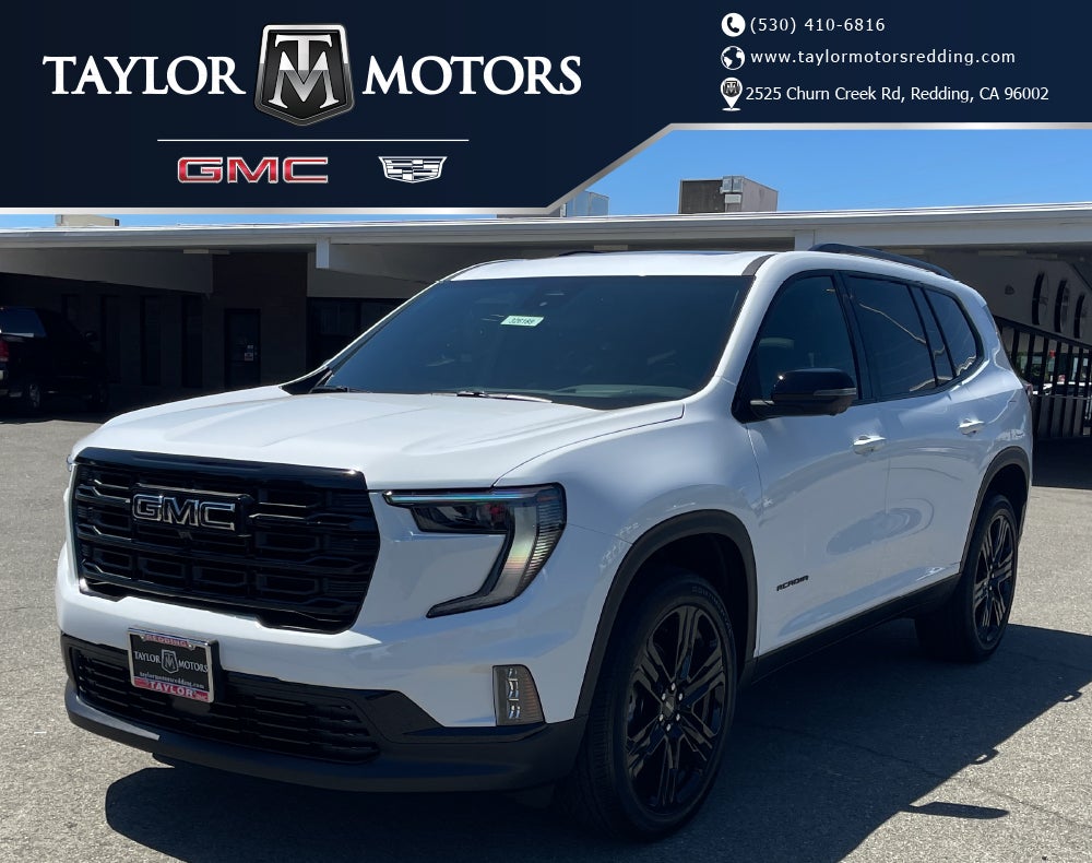 2026 GMC Acadia Elevation in Summit White — front three-quarter view