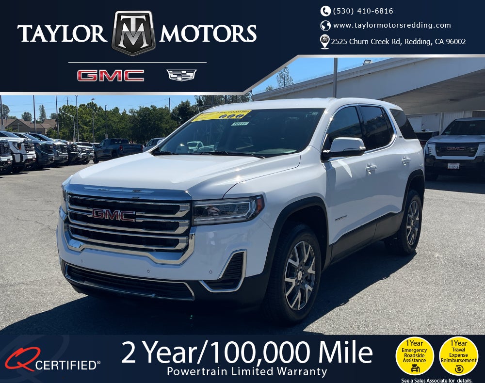 2022 GMC Acadia SLE in Summit White — front three-quarter view