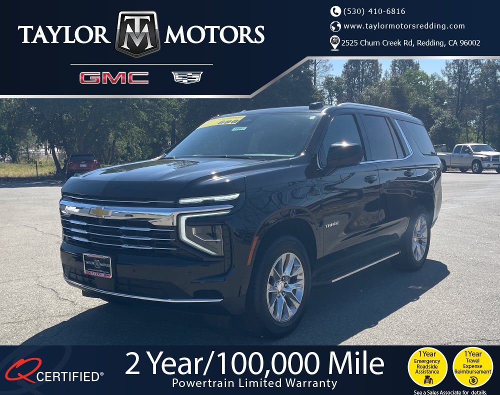 2025 Chevrolet Tahoe LT in Black — front three-quarter view
