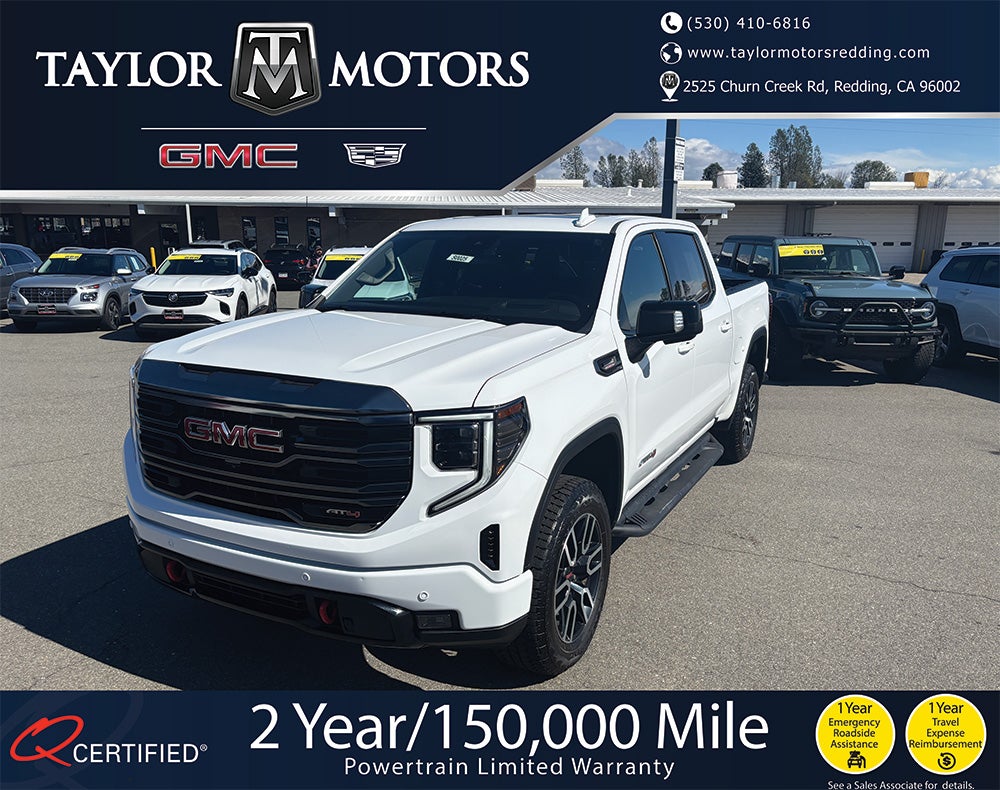 2023 GMC Sierra 1500 AT4 in Summit White — front three-quarter view
